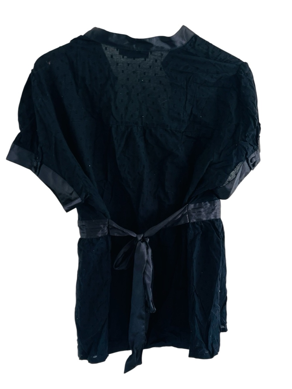 Style & Co Black Tie-Waist Sheer Short Sleeve layered Top